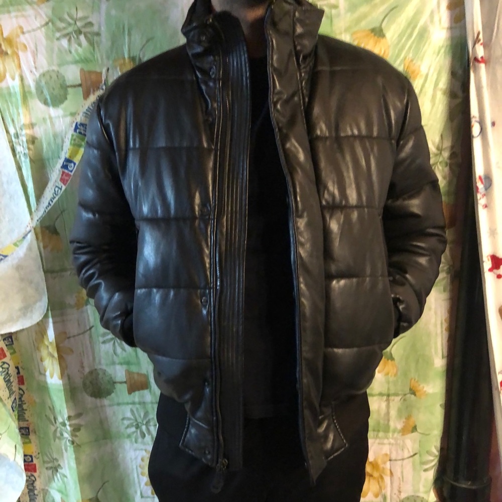 DKNY Faux Leather Bomber Jacket